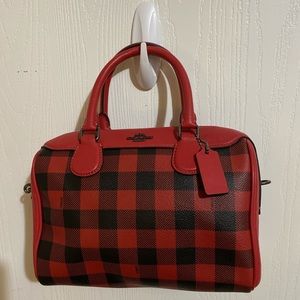 Red plaid coach purse
